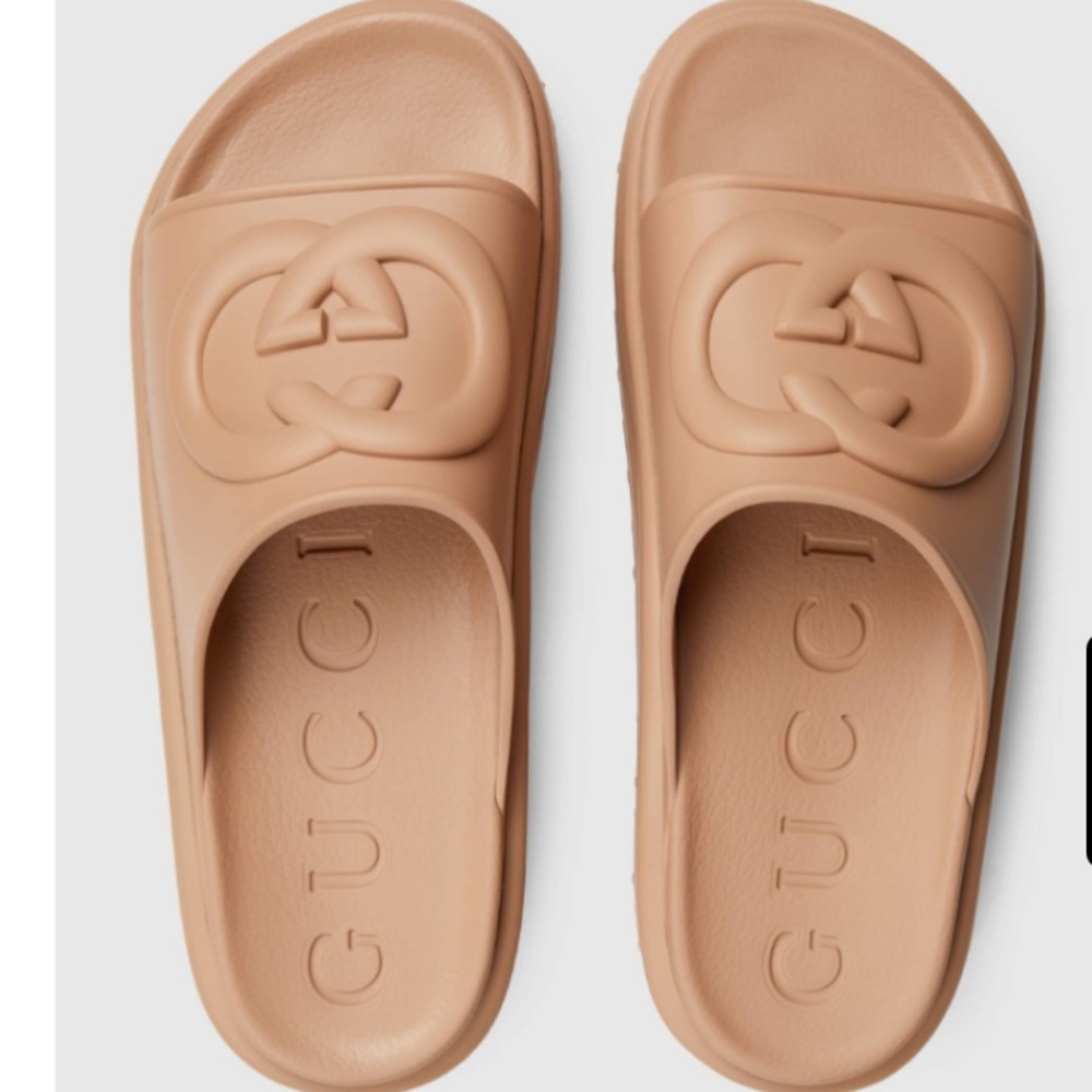 Gucci Tan Platform Slide Sandals Size 39